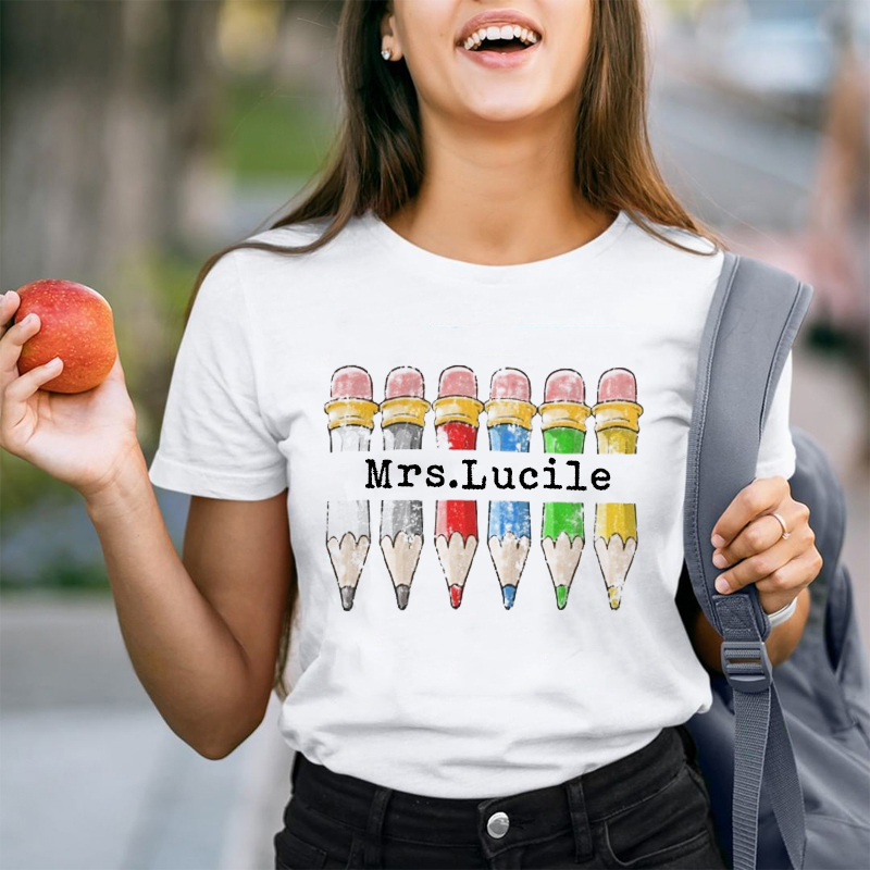Personalized Teacher Name Colored Pencils  T-Shirt