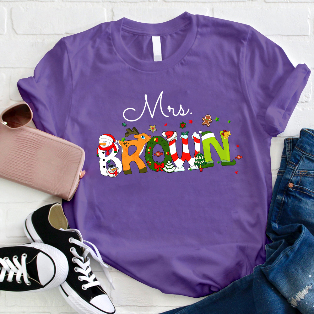 Personalized Christmas Style Teacher T-Shirt