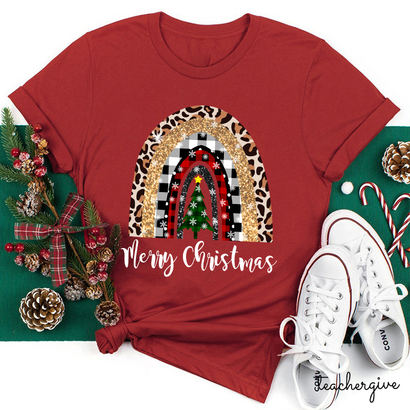 Merry Christmas A Christmas Tree In The Snow Teacher T-Shirt