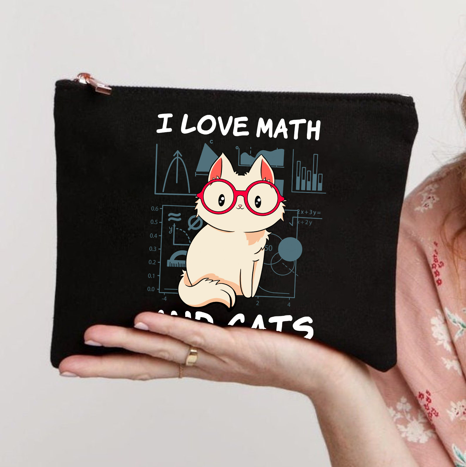 I Love Math And Cats Funny Makeup Bag