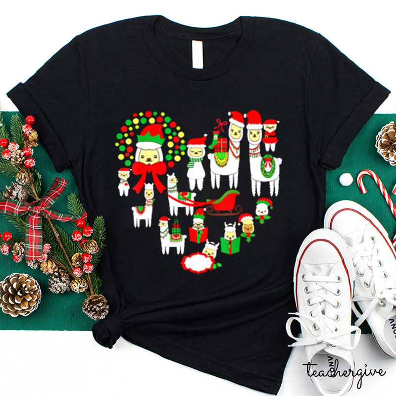 Christmas Cute Alpaca Teacher T-Shirt