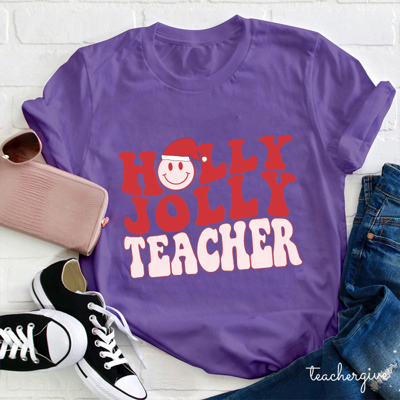 Holly Jolly Pink Teacher T-Shirt