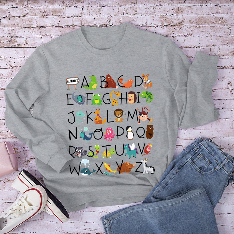Interesting English Alphabet And Animals Long Sleeve T-Shirt