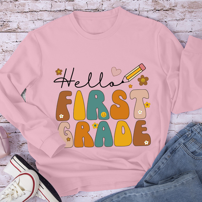 Personalized Hello First Grade Cartoon Letters Long Sleeve T-Shirt