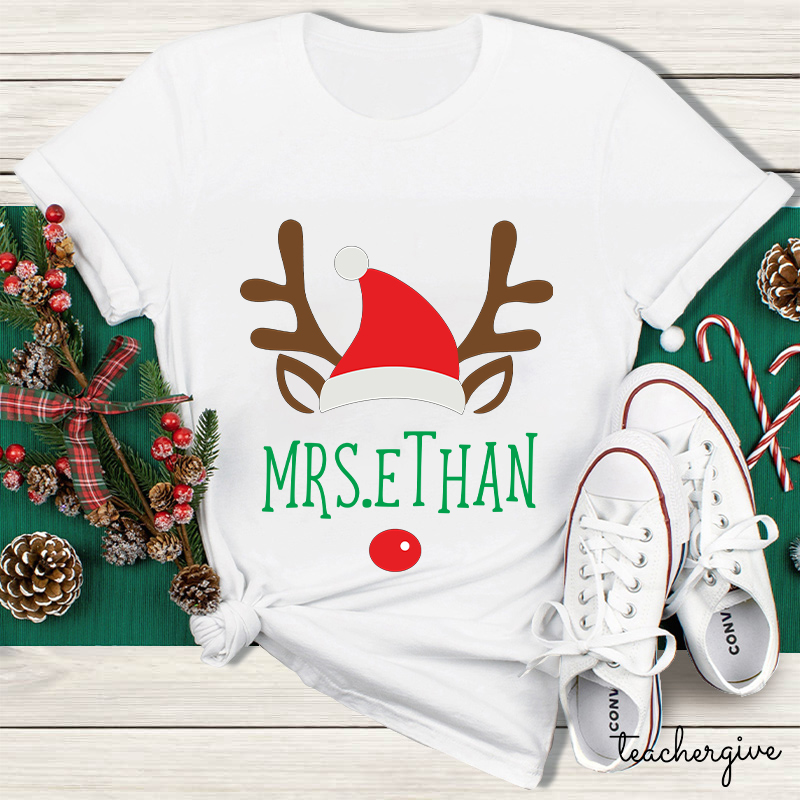 Personalized Christmas Reindeer Teacher T-Shirt