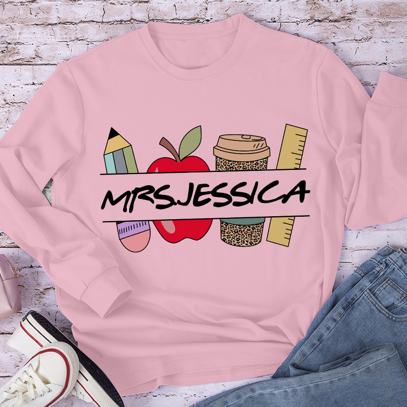 Personalized Pencil Ruler Teacher Nam Long Sleeve T-Shirt