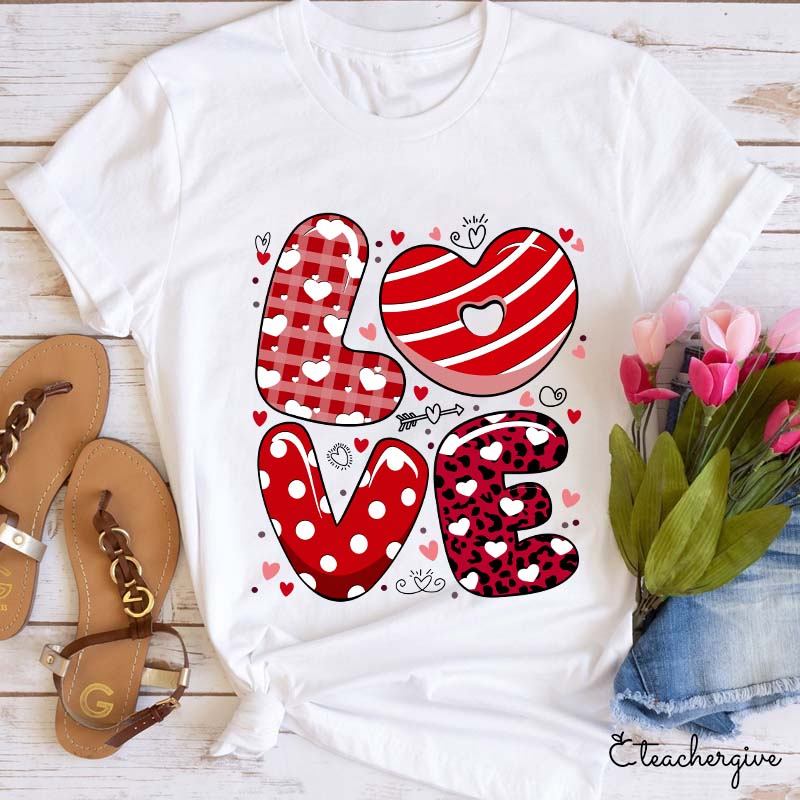Heart Print Love Teacher T-Shirt
