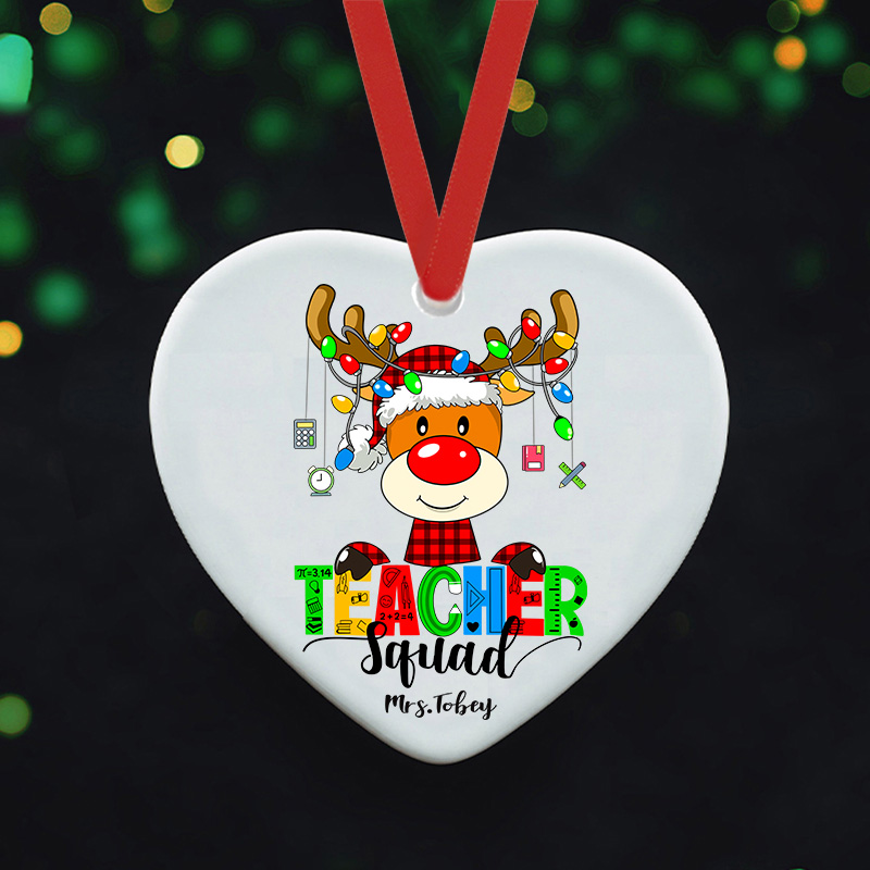 Personalized Join The Teacher Squad Teacher Ceramic Christmas Ornament