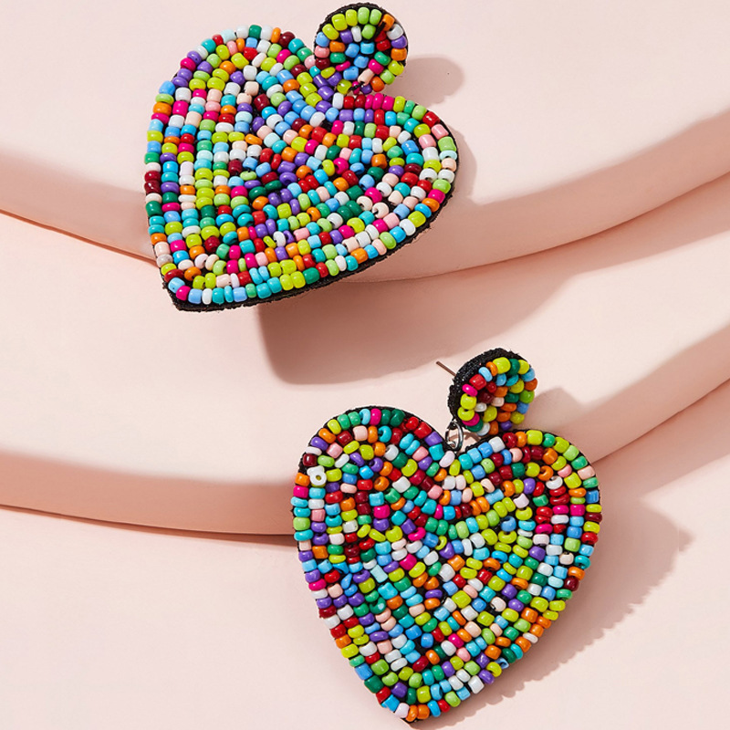 Colorful Beads Heart Earrings