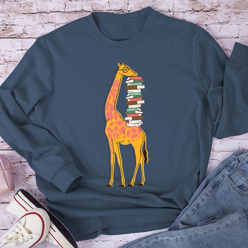 Giraffe And His Books Long Sleeve T-Shirt