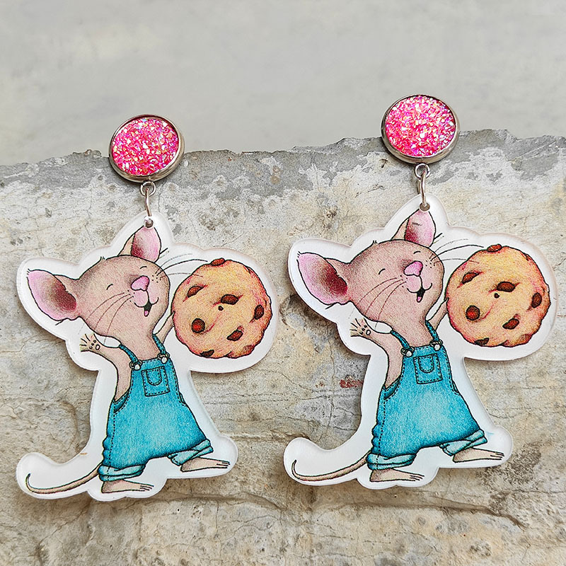 Cute Rat Eating Cookies  Acrylic  Earrings
