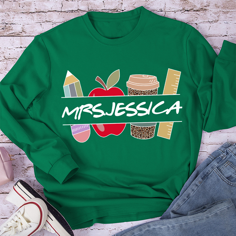 Personalized Pencil Ruler Teacher Nam Long Sleeve T-Shirt