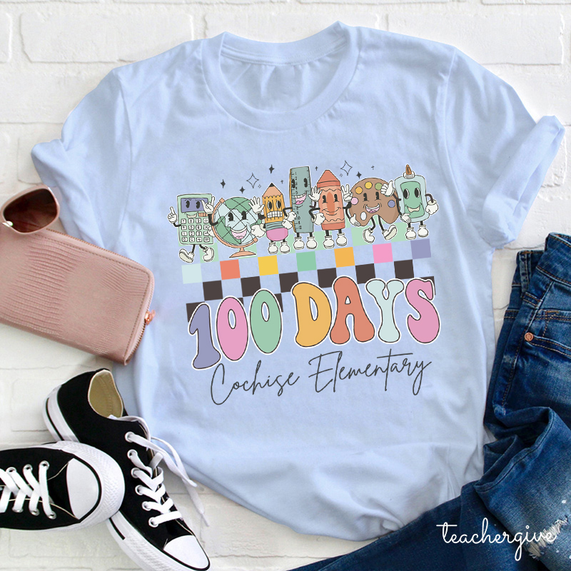 Personalized School Name 100 Days Teacher T-Shirt