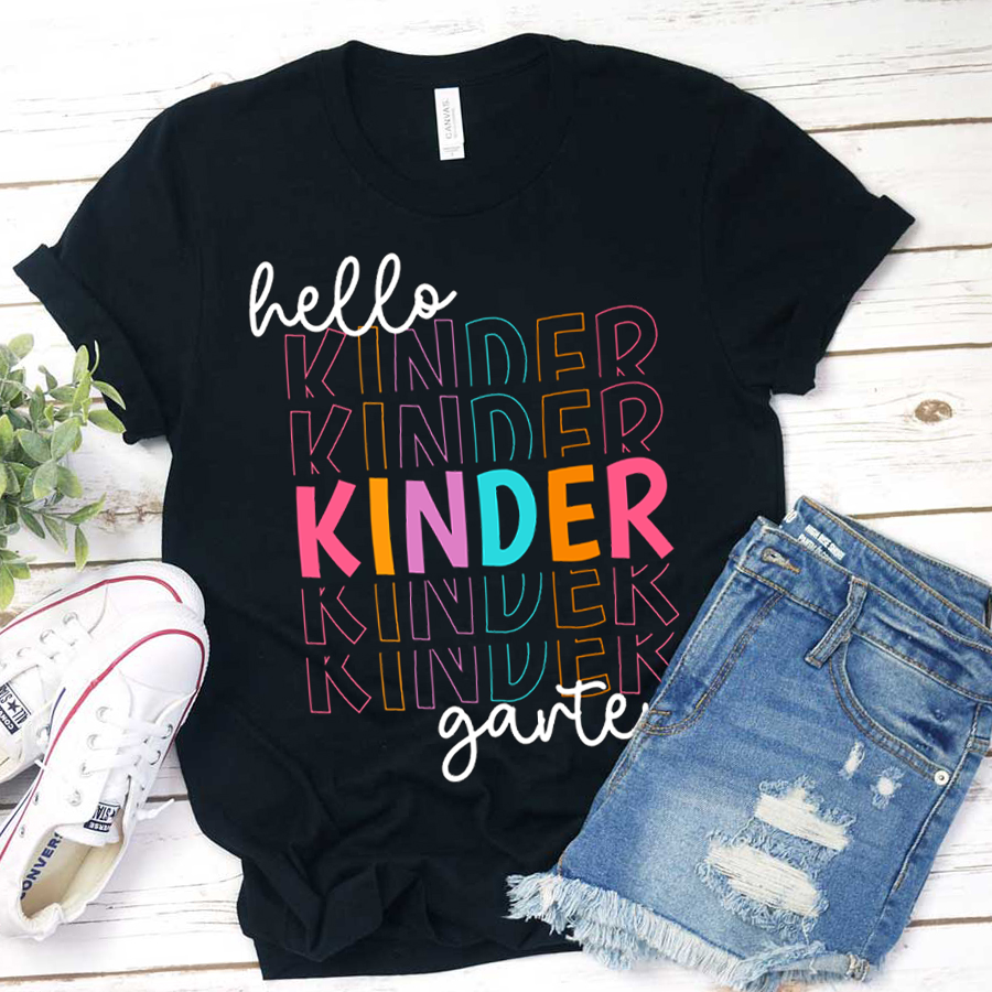 Personalized Hello Kindergarten Letters Colorful  T-Shirt