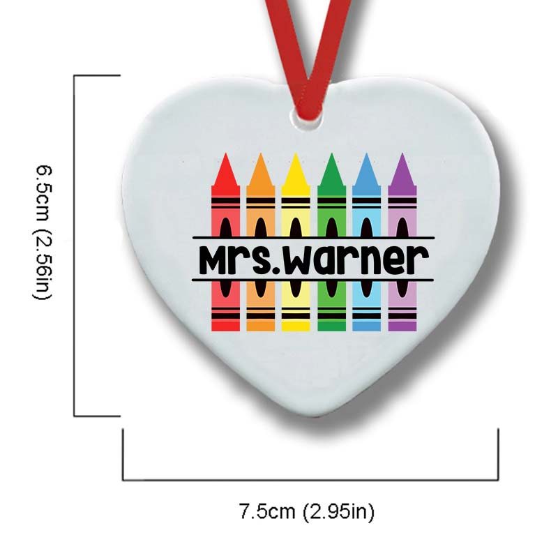 Personalized Penci Crayon Teacher Ceramic Christmas Ornament