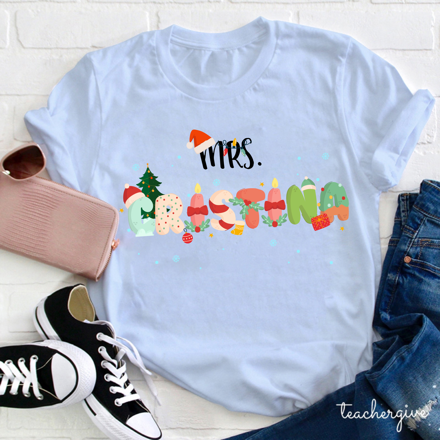 Personalized Name Christmas Cute Letter Teacher T-Shirt