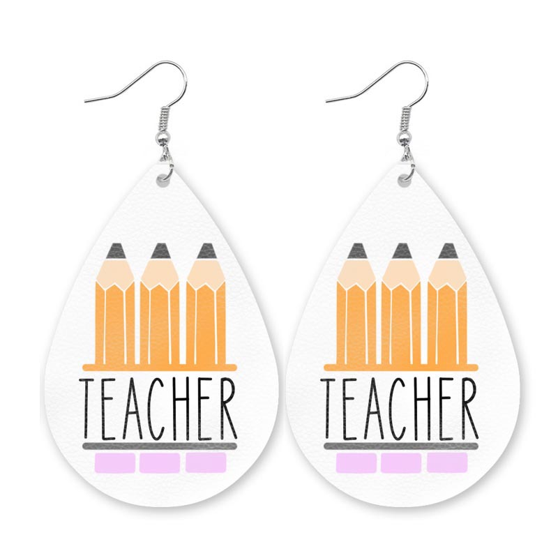 Pencil Teacher Water Droplets Shape Earrings