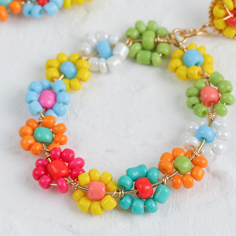 Multicolor Tiny Flowers Cute  Beaded Earrings