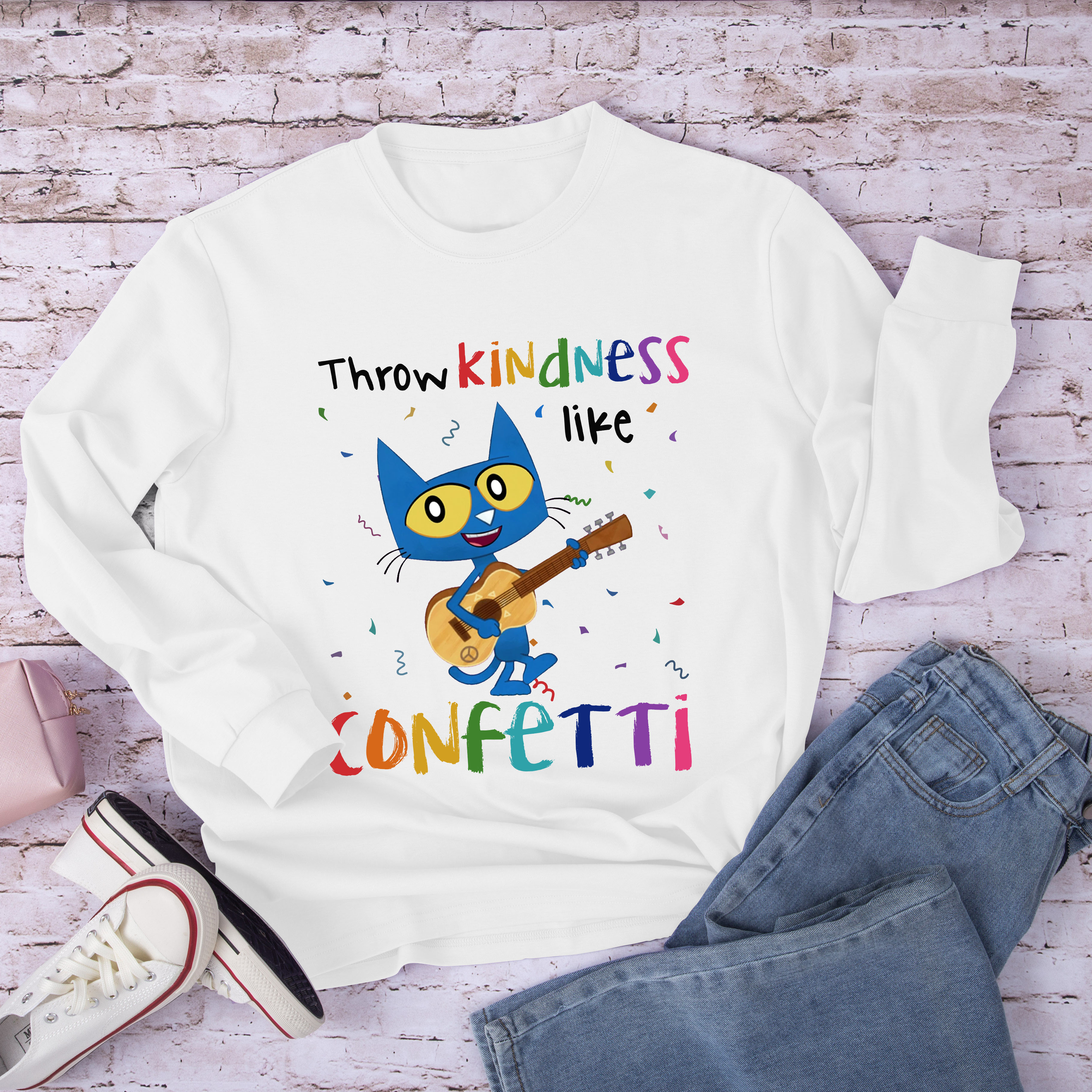 Throw Kindness Like Confetti Cat Long Sleeve T-Shirt