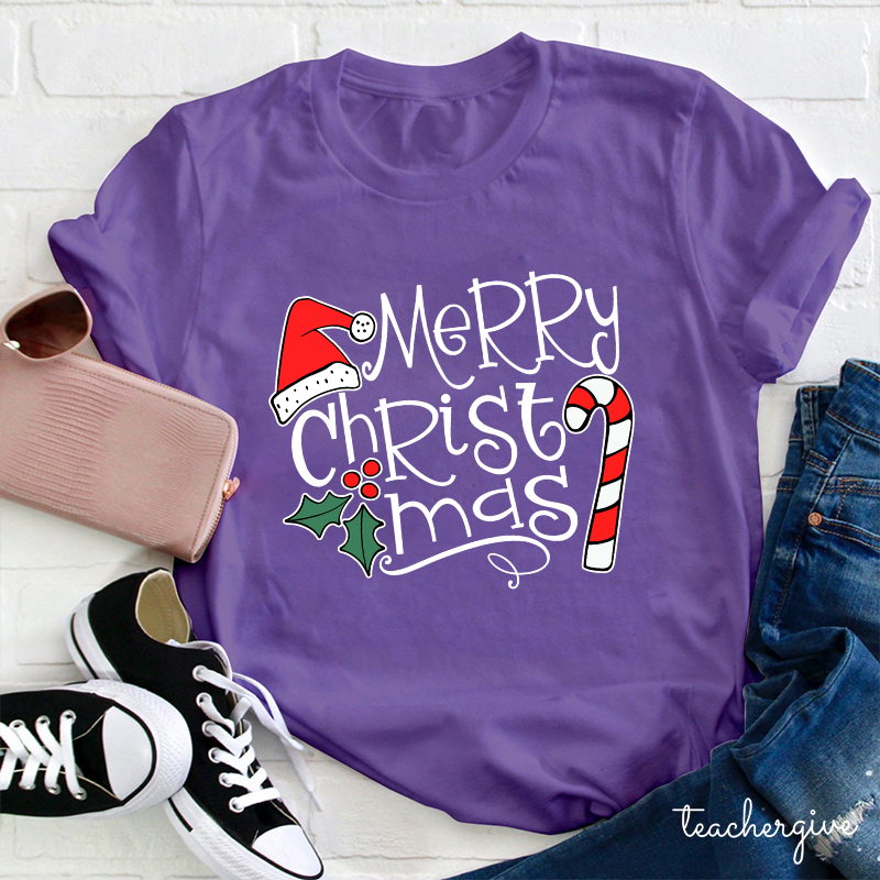 Merry Christmas Candy Canes Teacher T-Shirt