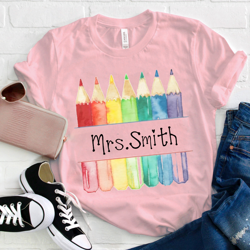 Personalized Teacher Letter Colorful Pencils  T-Shirt