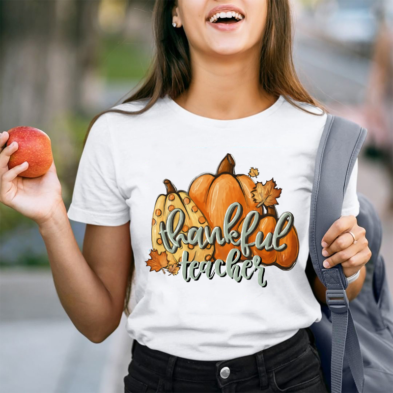 Autumn Pumpkin Thankful Teacher T-Shirt