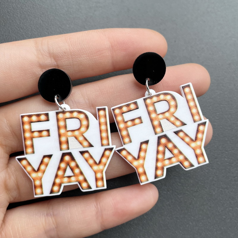 Fri-Yay Letters  Light  Acrylic  Earrings