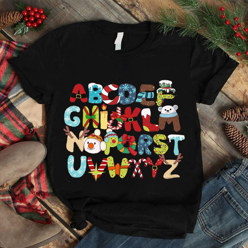 Christmas Style Alphabet Teacher T-Shirt