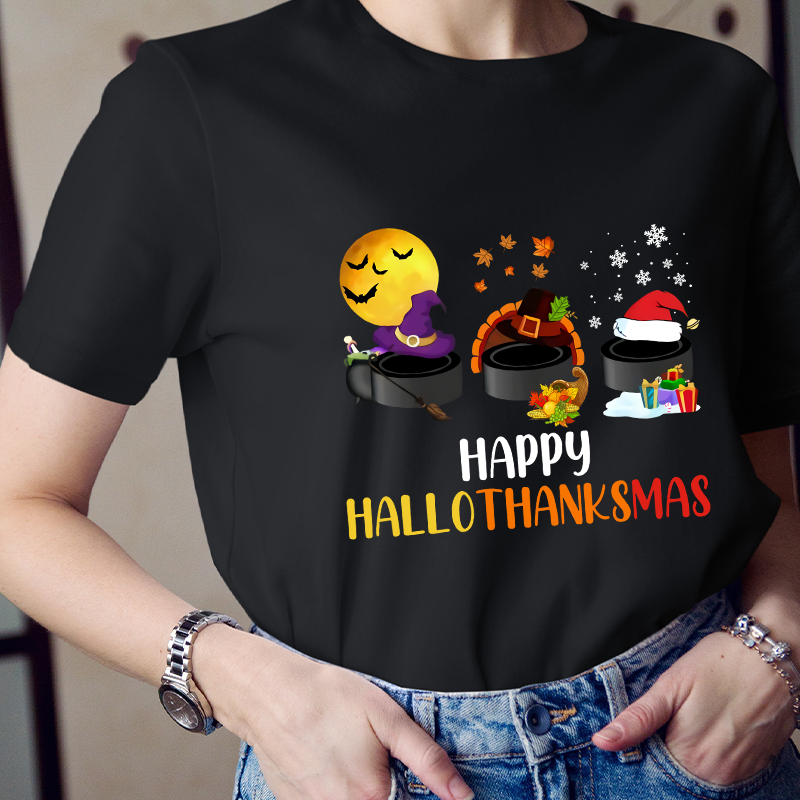Hats Wish You Happy Hallothanksmas Teacher T-Shirt