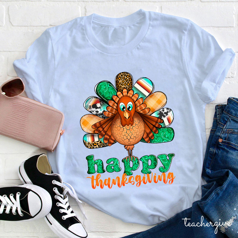 Happy Thanksgiving Shining Green Teacher T-Shirt