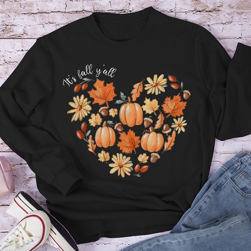It's Fall Y'all The Heartbeat Of Fall Teacher Long Sleeve T-Shirt