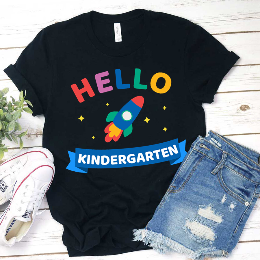 Personalized Hello Kindergarten Cartoon Rocket  T-Shirt