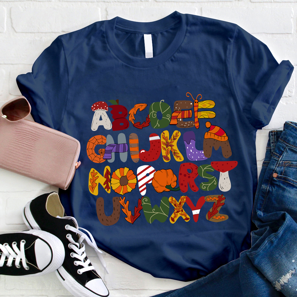 Autumn Style Alphabet Teacher T-Shirt