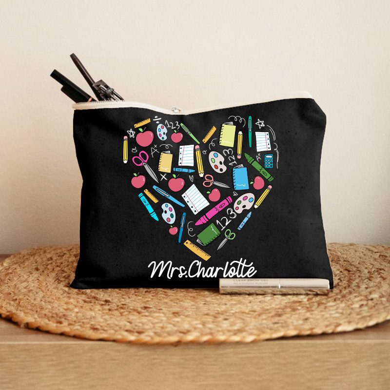 Personalized Teacher Heart Makeup Bag