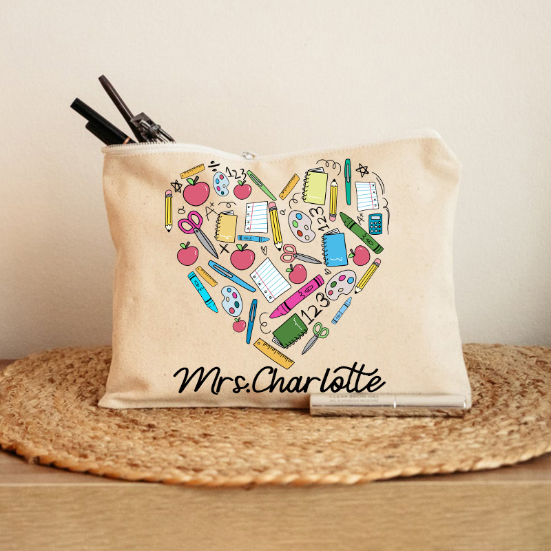 Personalized Teacher Heart Makeup Bag