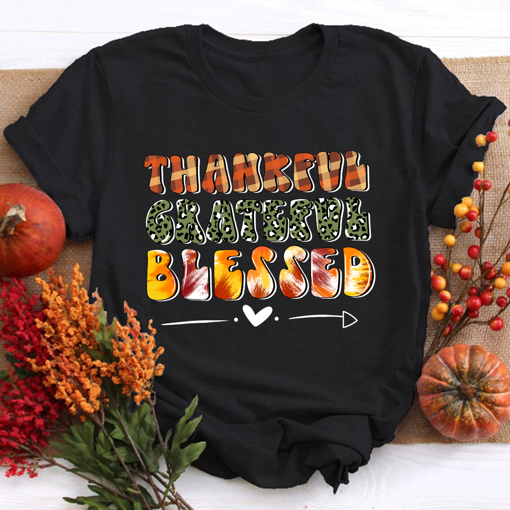 Thankful Grateful And Blessed Plaid Elements T-Shirt