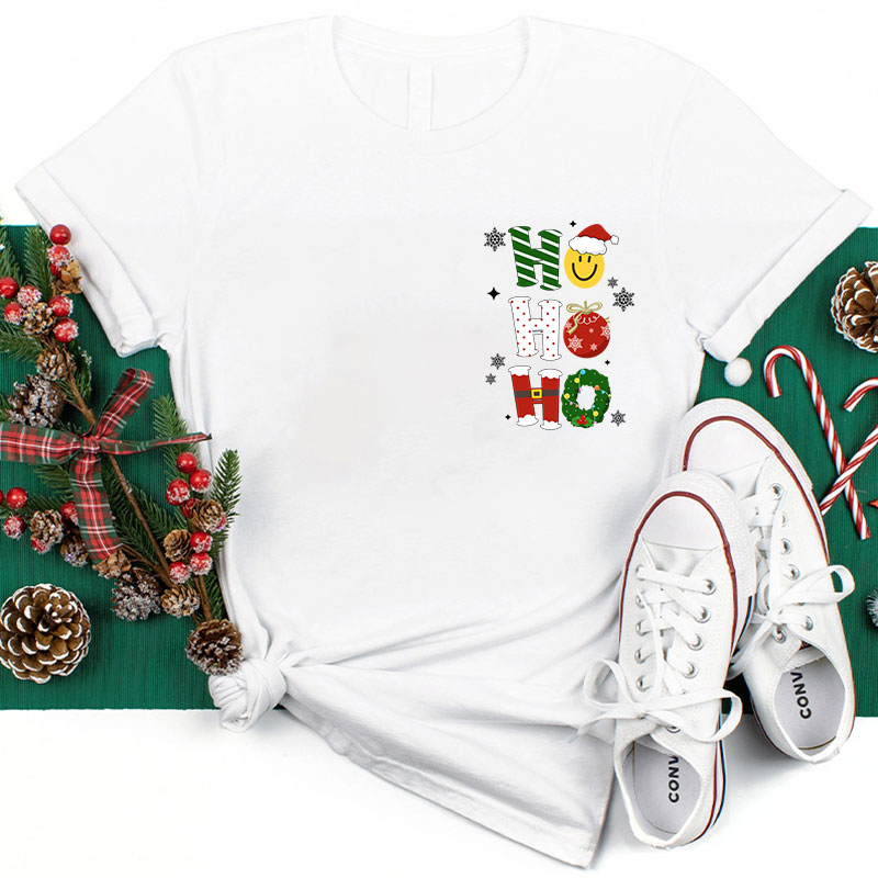 Ho Ho Ho Santa Claus Is Coming Christmas Wreath Teacher T-Shirt