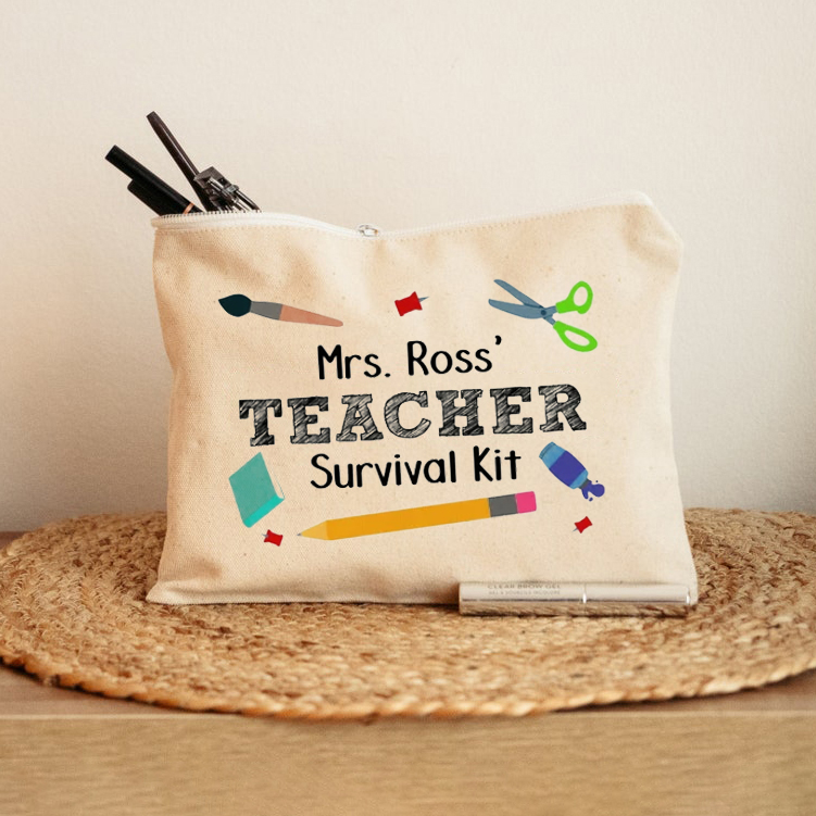 Personalized Teacher Survival Kit Makeup Bag