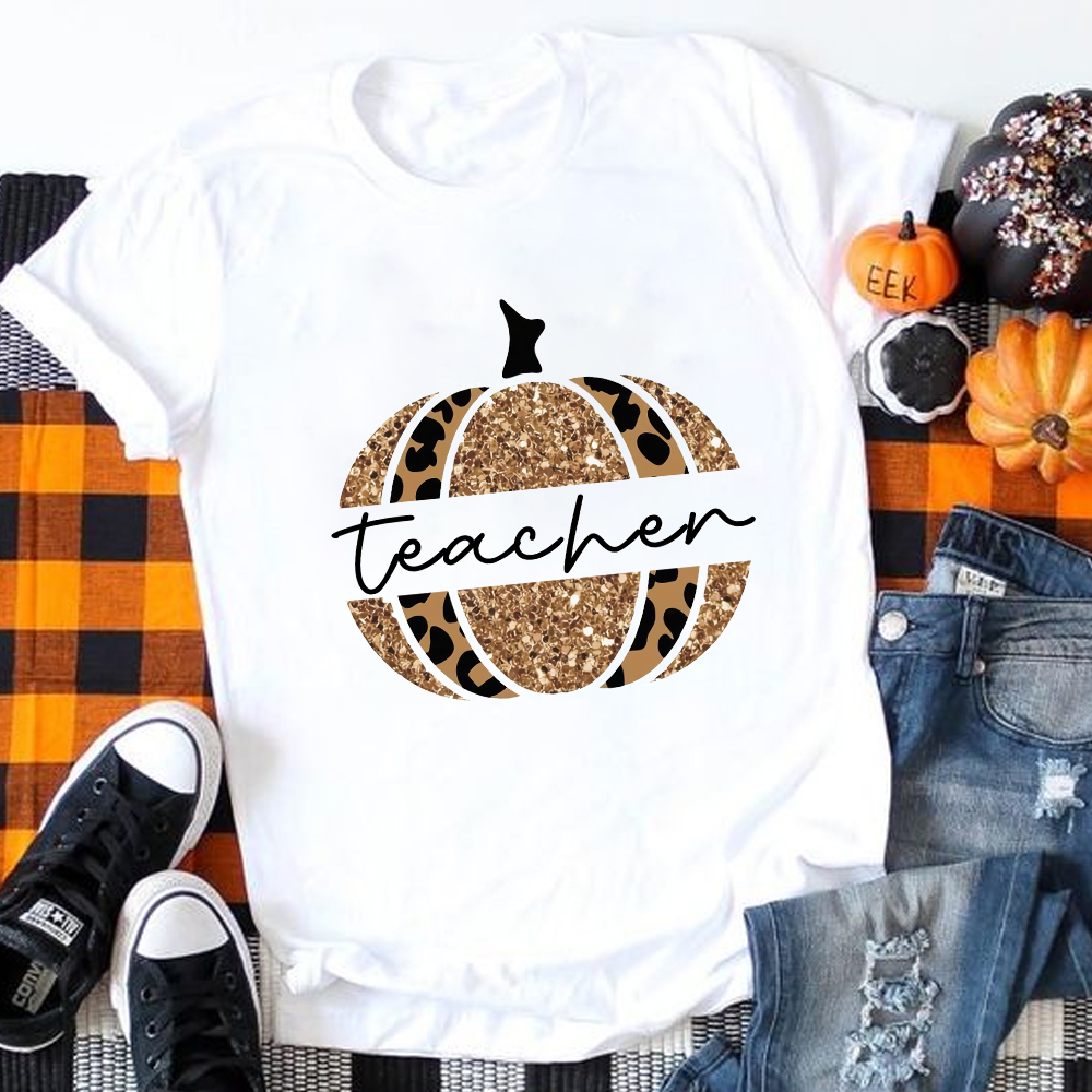Shining Gold Pumpkin Teacher T-Shirt