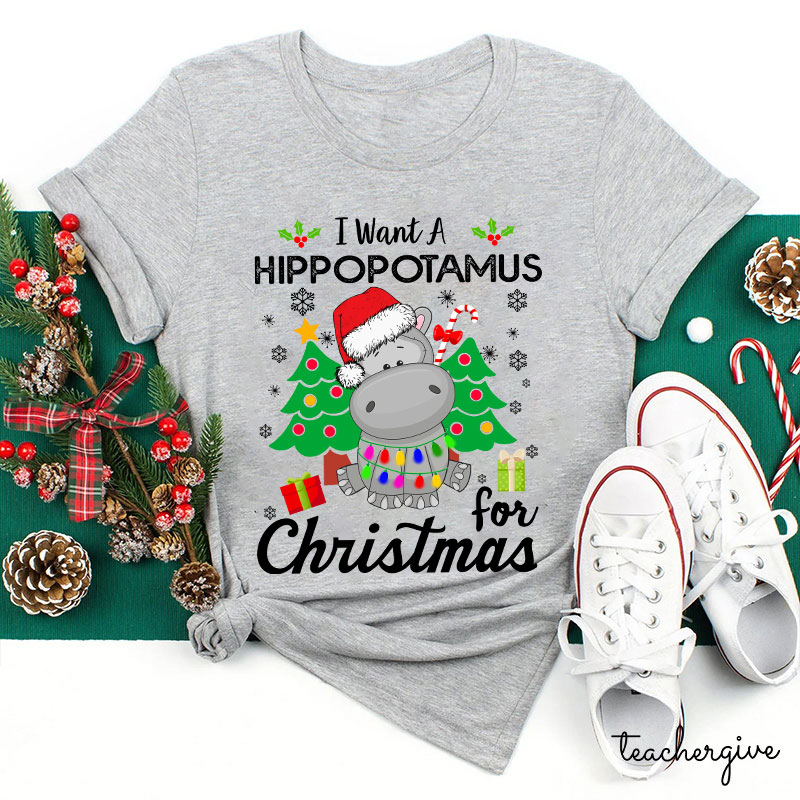 I Want A Hippopotamus For Christmas Teacher T-Shirt