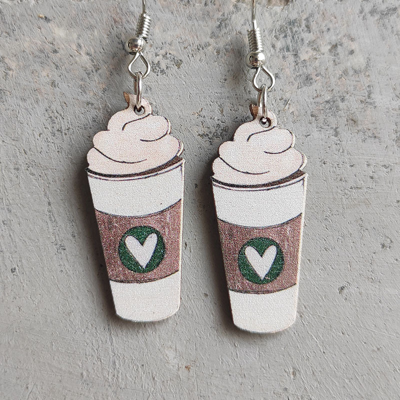 Coffee Heart Wooden Earrings