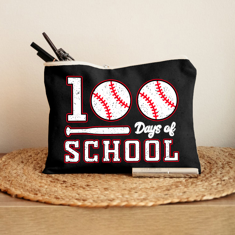 100 Days Of School Baseball Makeup Bag