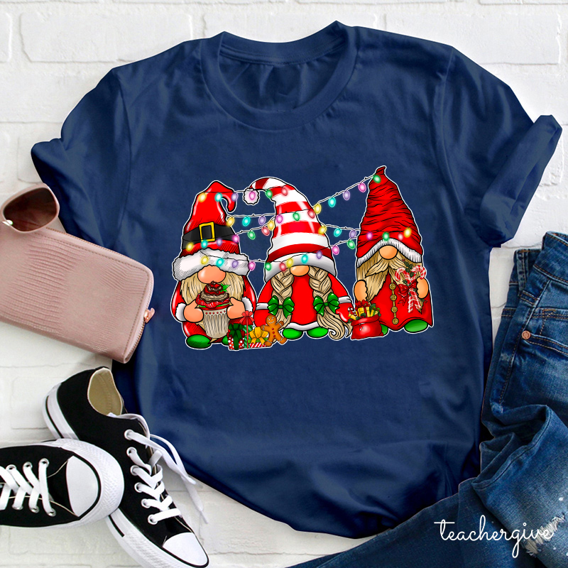 Gnomes Christmas Lights Teacher T-Shirt