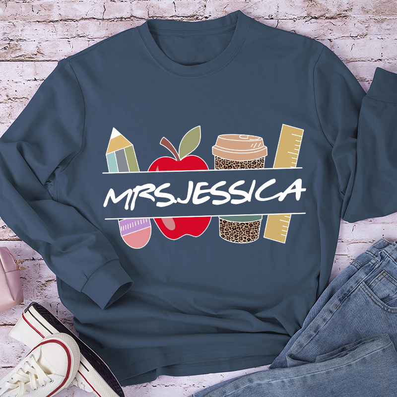 Personalized Pencil Ruler Teacher Nam Long Sleeve T-Shirt
