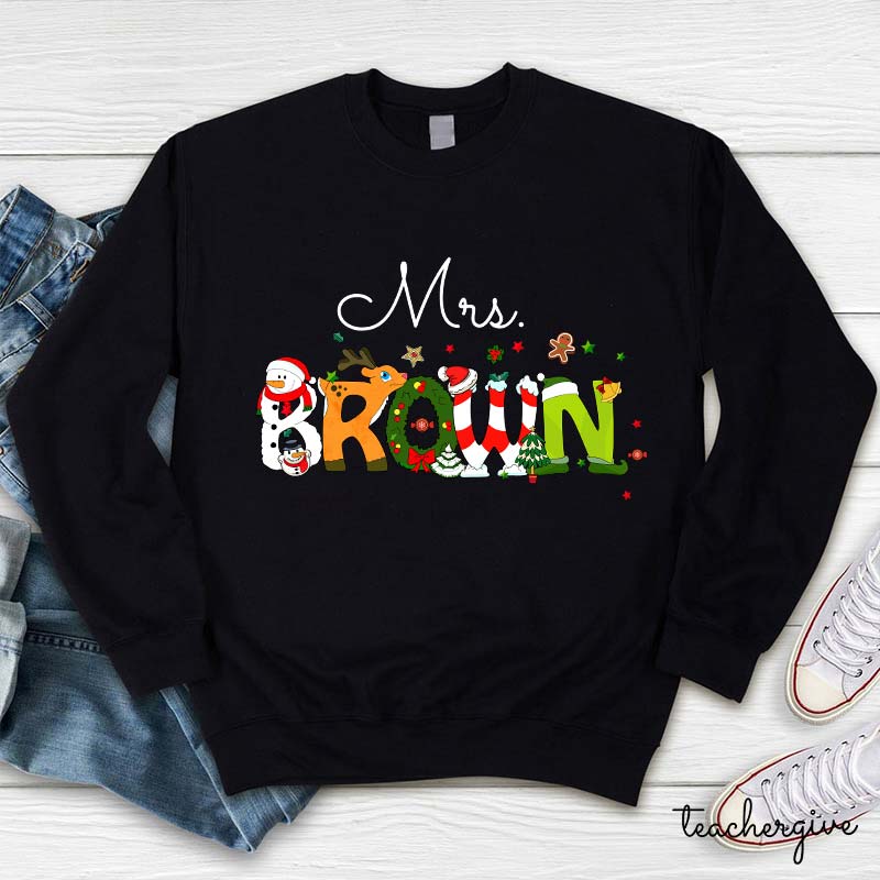 Personalized Christmas Style Long Sleeve Teacher T-Shirt