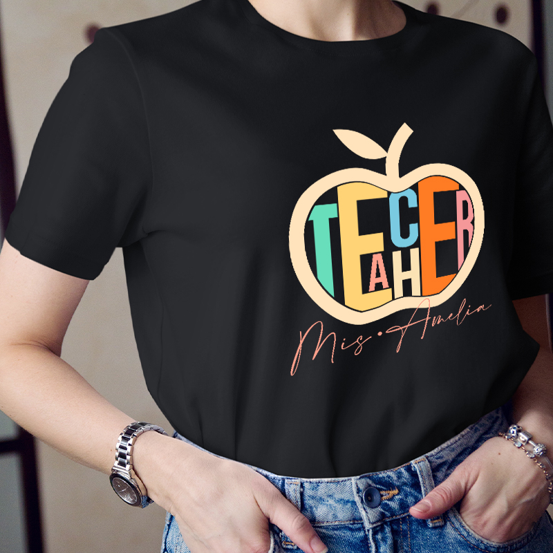 Personalized Artistic Apple Teacher T-Shirt