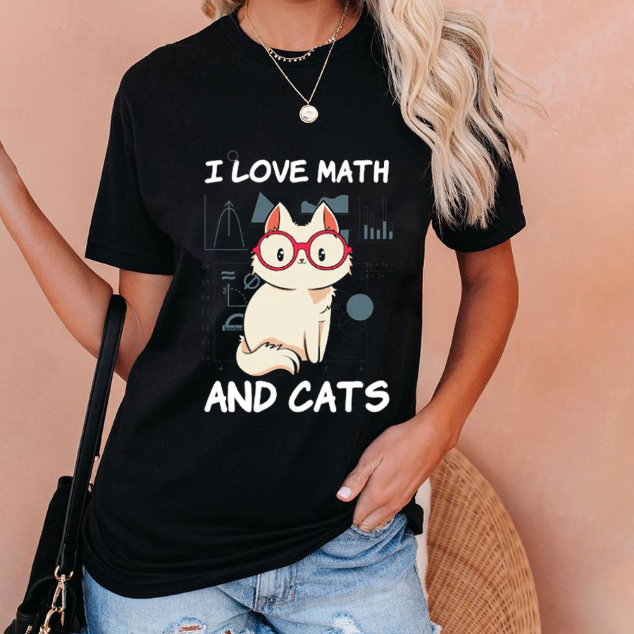 I Love Math And Cats Funny T-Shirt