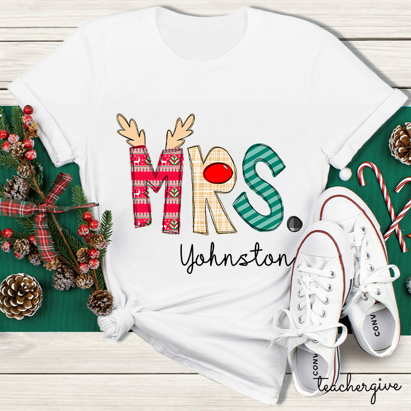 Personalized Christmas Classic Pattern Teacher Name Teacher T-Shirt
