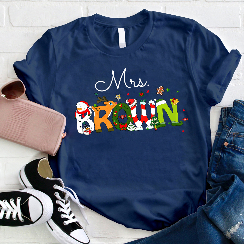 Personalized Christmas Style Teacher T-Shirt