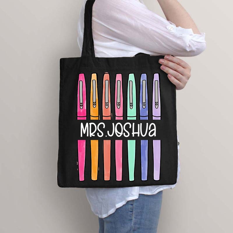 Personalized Colored Pens Teacher Name Tote Bag